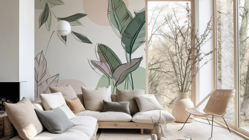 papier-peint-salon-salle-a-manger-vegetal-graphique-vert-beige-647657